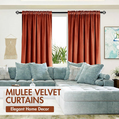 MIULEE Burnt Orange Velvet Curtains Thermal Insulated Blackout Curtain Fall Drapes for Bedroom Living Room Darkening 108 Inches Long Rust Terracotta Panels Rod Pocket Set of 2