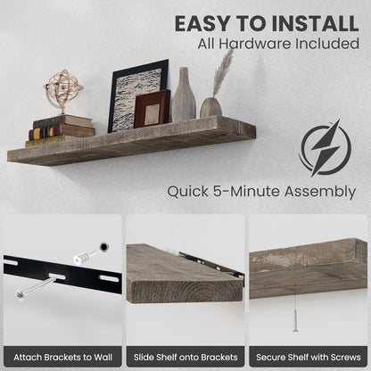 Floating Shelves Reclaimed Barnwood, 8" Deep Solid Wood Floating Shelf Wall Hanging Shelves with Invisible Heavy-Duty Metal Bracket | Wall Mounted | Farmhouse Style | 40 inches,2PCS,Grey