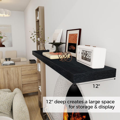 Black Floating Shelves 48 Inch Long, 12 Inch Deep Floating Shelves for Wall, 48 x 12 Large Wall Shelves for Home Storage & Display, 2" Thicked Floating Shelf for Bedroom, Living Room, 1 Pack