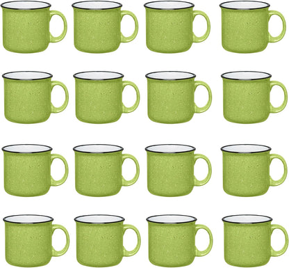 Set of 16 Ceramic Campfire Mugs – 15 Oz, Lime – Coffee & Tea Cups for Home, Work, Travel, Camping – Customizable, Great for DIY, Events, Companies