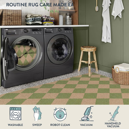 Lahome Checkered Green Runner Rug, 2x8 Carpet Runners for Hallway 8ft Non Slip Entryway Rug, Farmhouse Checkerboard Non Shedding Kitchen Mats for Floor Laundry Corridor