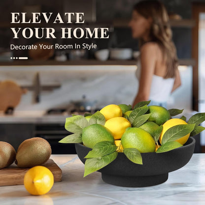 Large Decorative Resin Bowl, Modern Handicraft Bowls for Home Decor, Decorative Fruit Bowl for Kitchen Counter, Stylish Key Bowl for Entry Table, Artificial Stone Black