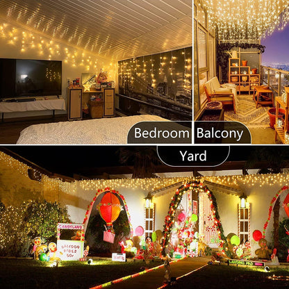 YEGUO 66ft 800 LED Icicle Lights Outdoor, 160 Drops Icicle Christmas Light Connectable, 8 Modes Warm White Xmas Icicle Lights with Memory Timer