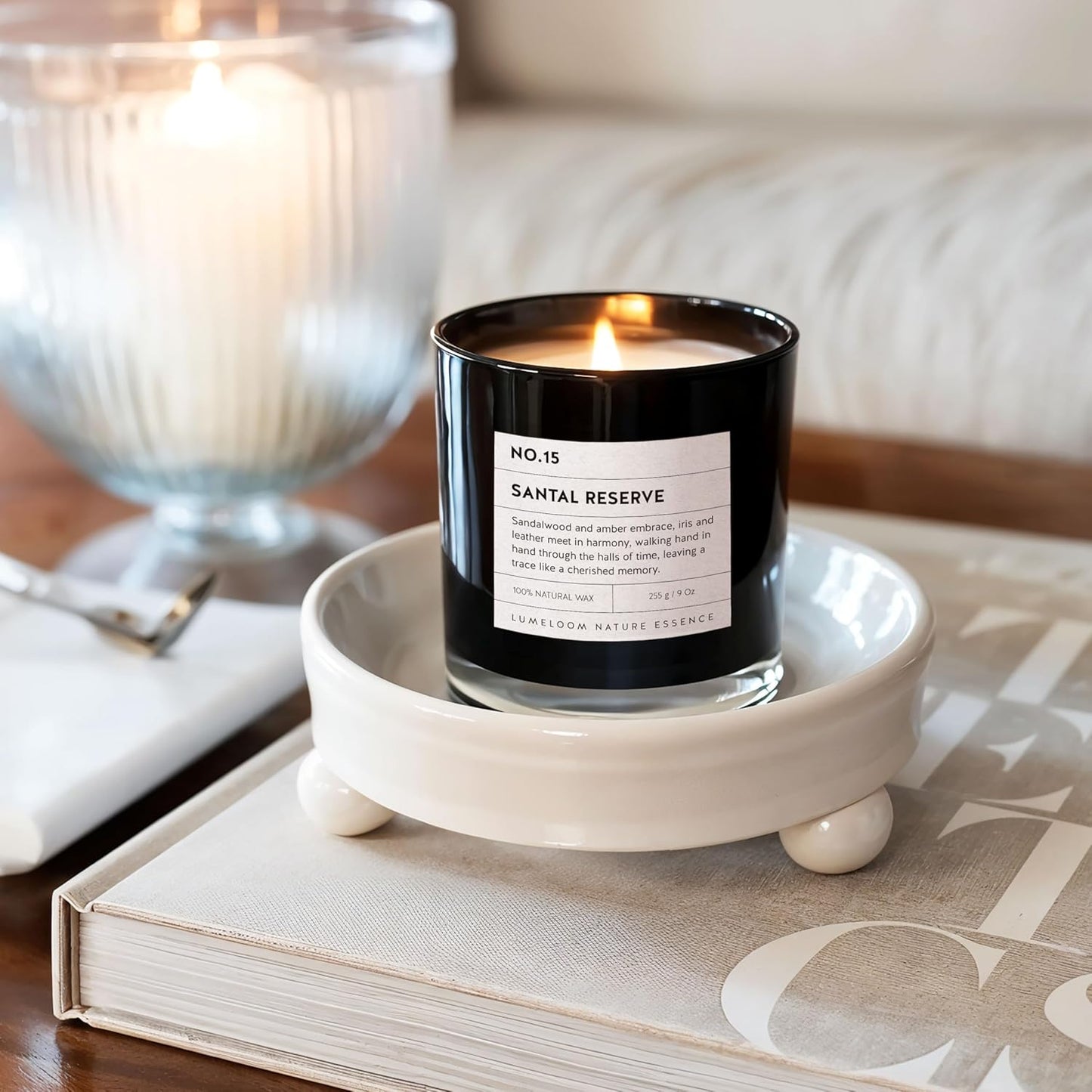 Santal Reserve Luxury Scented Candles, 9oz Soy Wax Candles for Home Scented, Sandalwood, Amber, Iris & Leather Scent, Long Burning Time, Gifts for Women, Men, Sister, Teacher