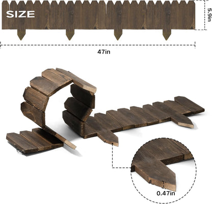 Wood Garden Edging, Wooden Fence Border Decorative Small Picket Panels for Flower Bed Barriers and Landscape Fencing (5.9" H x 47" L, 3 Pack)