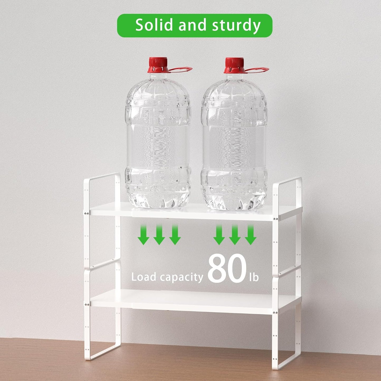 Expandable Cabinet Storage Shelf Stackable Organizer Rack for Kitchen Bathroom Pantry Spice Cupboard Countertop Home Office Desk Heavy Duty Nonslip White Large 1 Pack