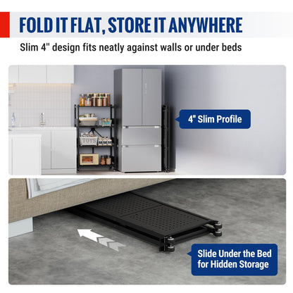 WORKPRO 4-Tier Folding Shelf, No-Assembly Metal Storage Rack with Wheels, 600 lbs Capacity (with