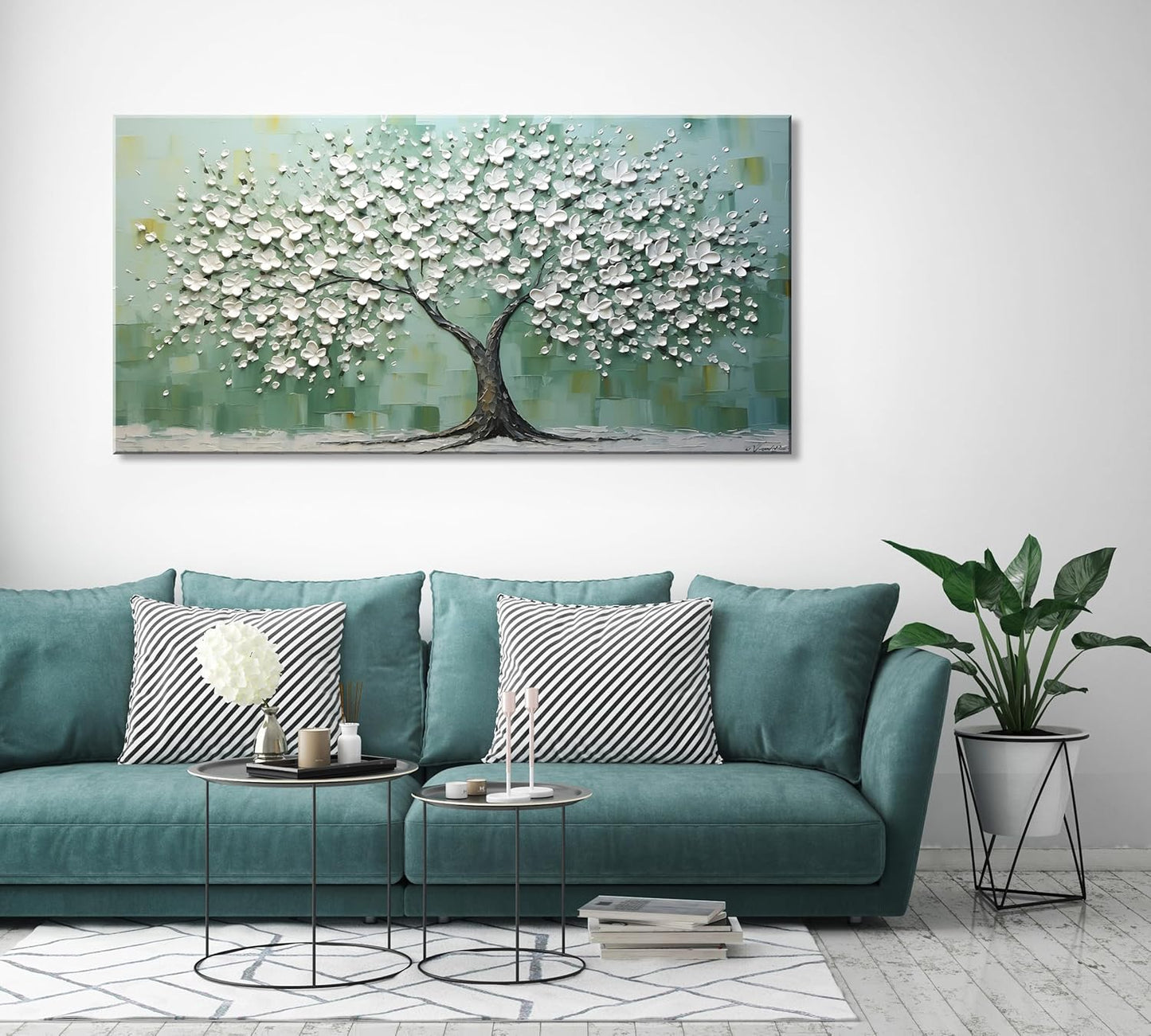 LASMOND Turquoise Tree of Life Wall Art for Living Room Canvas Prints Artwork Modern Abstract Bedroom Office Painting Decor (40x20 Inches)
