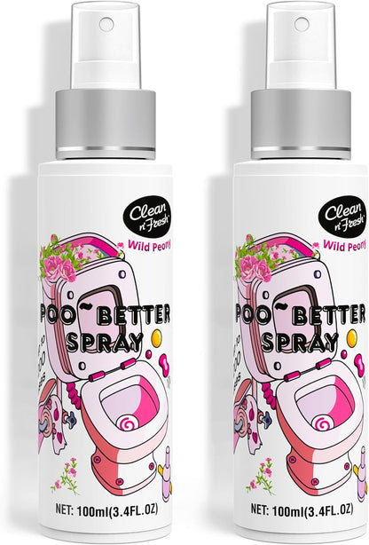 Clean-n-Fresh Toilet Spray, Wild Peony Scent, Bathroom Odor Eliminator & Air Freshener For Room, Trash Cans, Shoes, Fabrics, 3.4 Fl Oz(2 Pack)