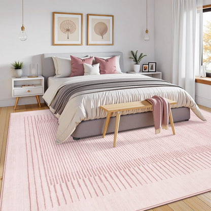 Wonnitar Washable Striped Living Room Area Rug 5x7, Non-Slip Berber Stripe Pink Area Rugs for Bedroom Girls, Low Pile Soft Large Throw Carpet for Kids Nursery Room (Pink,5' x 7')