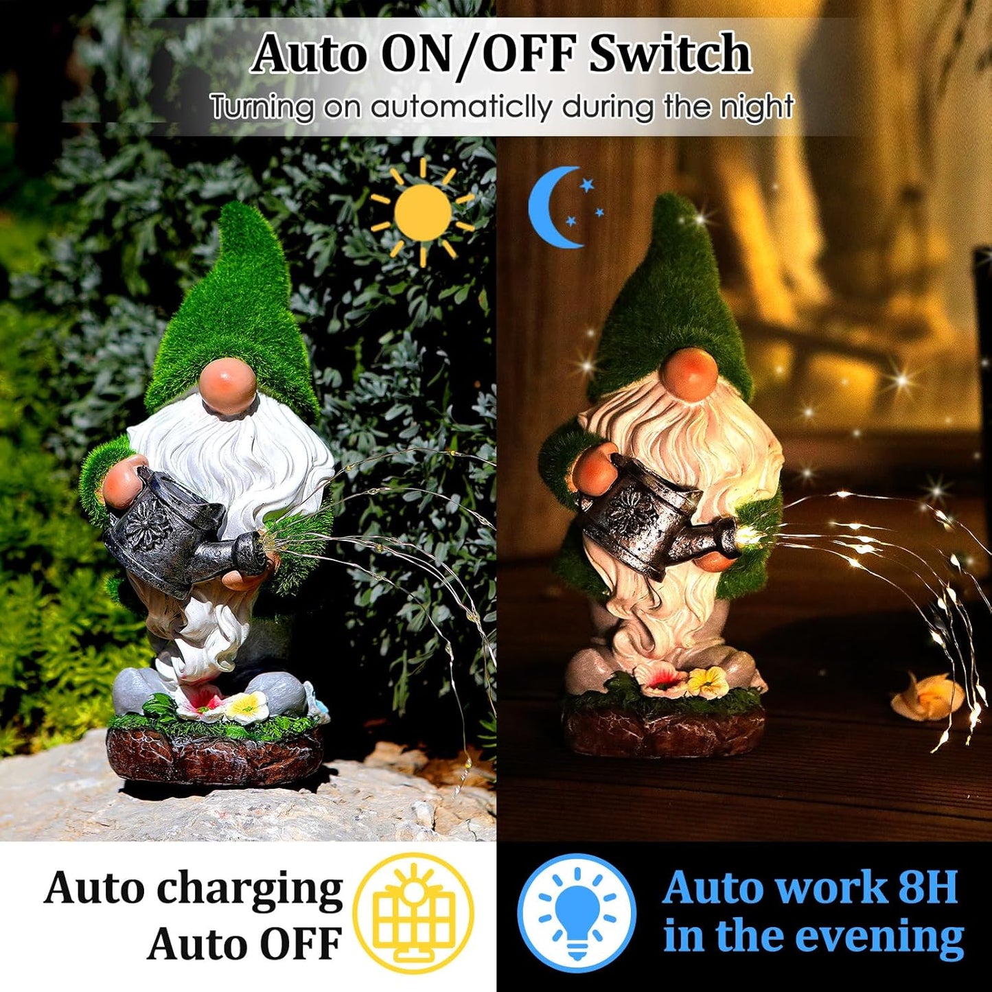 Flocked Solar Garden Gnomes Outdoor Statues-11.8‘’Outdoor Garden Decor-LED Outdoor Decor Light-Unique Housewarming Gifts Yard Art Sculptures for Patio Lawn Ornaments