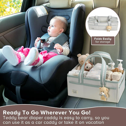 PeraBella XL Diaper Caddy Organizer With Handle, Baby Shower Gifts Basket Bag, Registry Search Must Haves Items, Newborn Girl Boy Nursery Storage Organizer, Baby Bag Essentials, Car Diaper Caddy Cart