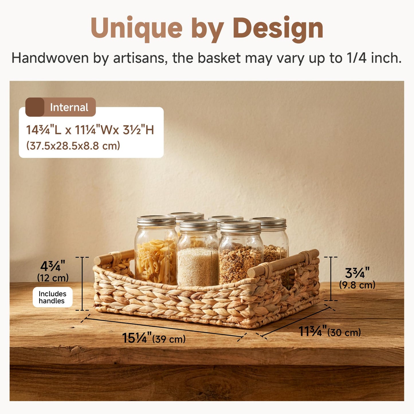 StorageWorks Wicker Baskets with Handles, Pantry Basket for Storage, 1-Pack