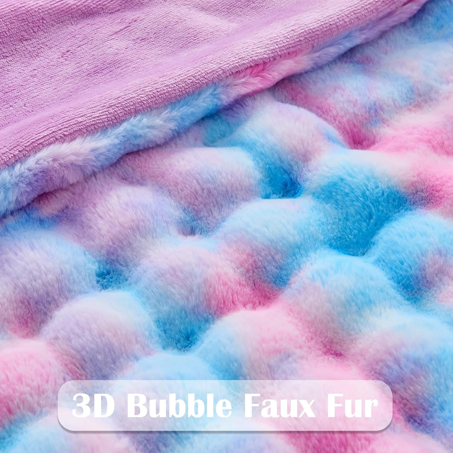 NEWCOSPLAY Faux Fur Twin Blanket Purple Rainbow Luxury Fluffy Thick Warm Bubble Blanket for Couch Sofa Bed 700GSM (Purple Rainbow, Twin(60"x80"))
