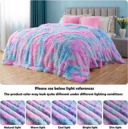 GONAAP Fuzzy Faux Fur Throw Blanket Twin Size Purple Rainbow Super Soft Cozy Plush Fuzzy Shaggy Blanket for Couch Sofa Bed (Purple Rainbow, Twin(60"x80"))