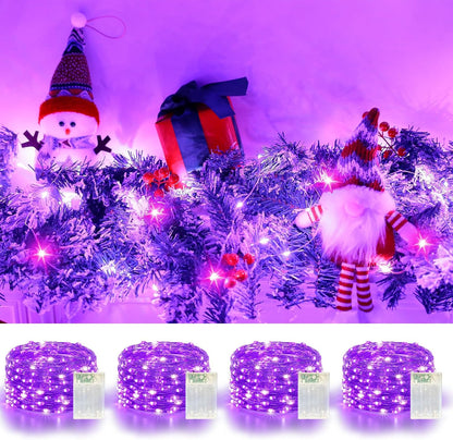 4 Pack 60LED Halloween Fairy Lights Battery Operated - 20FT Twinkle Lights with 2 Lighting Modes Indoor Outdoor, Waterproof Led Fairy String Lights for Christmas, Bedroom, Dorm, DIY Decor, Purple