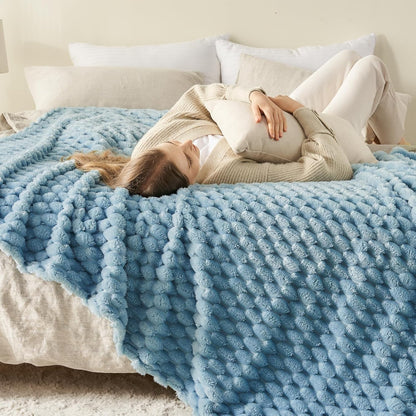 NEWCOSPLAY Super Soft Twin Blanket Blue Premium Silky Flannel Fleece 3D Clouds Stylish Jacquard Lightweight Bed Blanket All Season Use 350GSM (Blue, Twin(60"x80"))