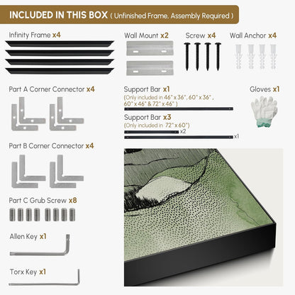 SIGNWIN 60"x72" Extra Large Framed Wall Art Green Line Art Mountain Landscape Illustration for Home Living Room Bedroom Decor (Frame Assembly Required)