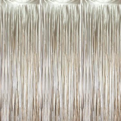 3 Pack 3.3 x 8.2 ft Matte Champagne Foil Fringe Backdrop Curtains, Gold Tinsel Streamers Party Decorations, Fringe Backdrop, Door Shimmer for Graduation, New Years Eve, Birthday Party