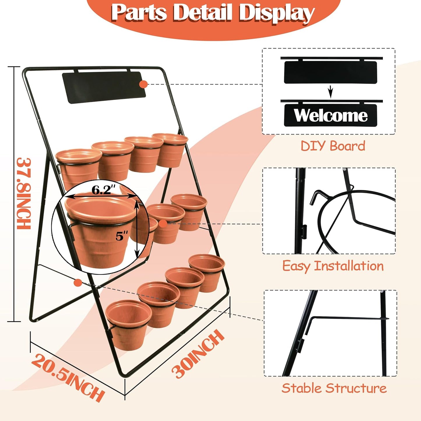 Sunnyglade 3-Tier Metal Plant Stand Rack Multiple Flower Pot Holder Shelf Ladder Plant Display Shelf With 12 Pots For Indoor Outdoor Patio Garden Corner Balcony Deck