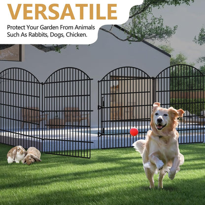 10 Panels Decorative Garden Fence with Lock, 48in (H) x 24ft (L) No Dig Dog Animal Barrier for Outdoor Yard, Rustproof Ground Stakes Metal Fencing for Yard, Patio, Flower Bed