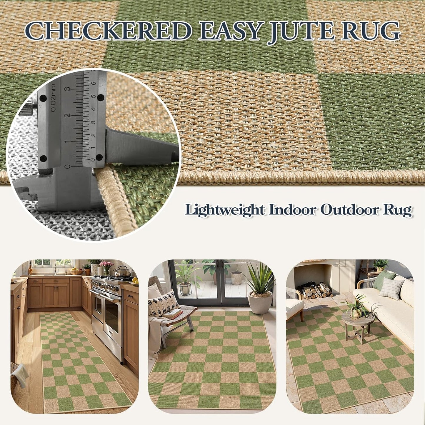 Lahome Checkered Entryway Runner Rug, 2x8 Green Washable Rug Runners for Hallway Non Slip, Farmhouse Indoor Outdoor Non Shedding Kitchen Mats for Floor Porch Balcony