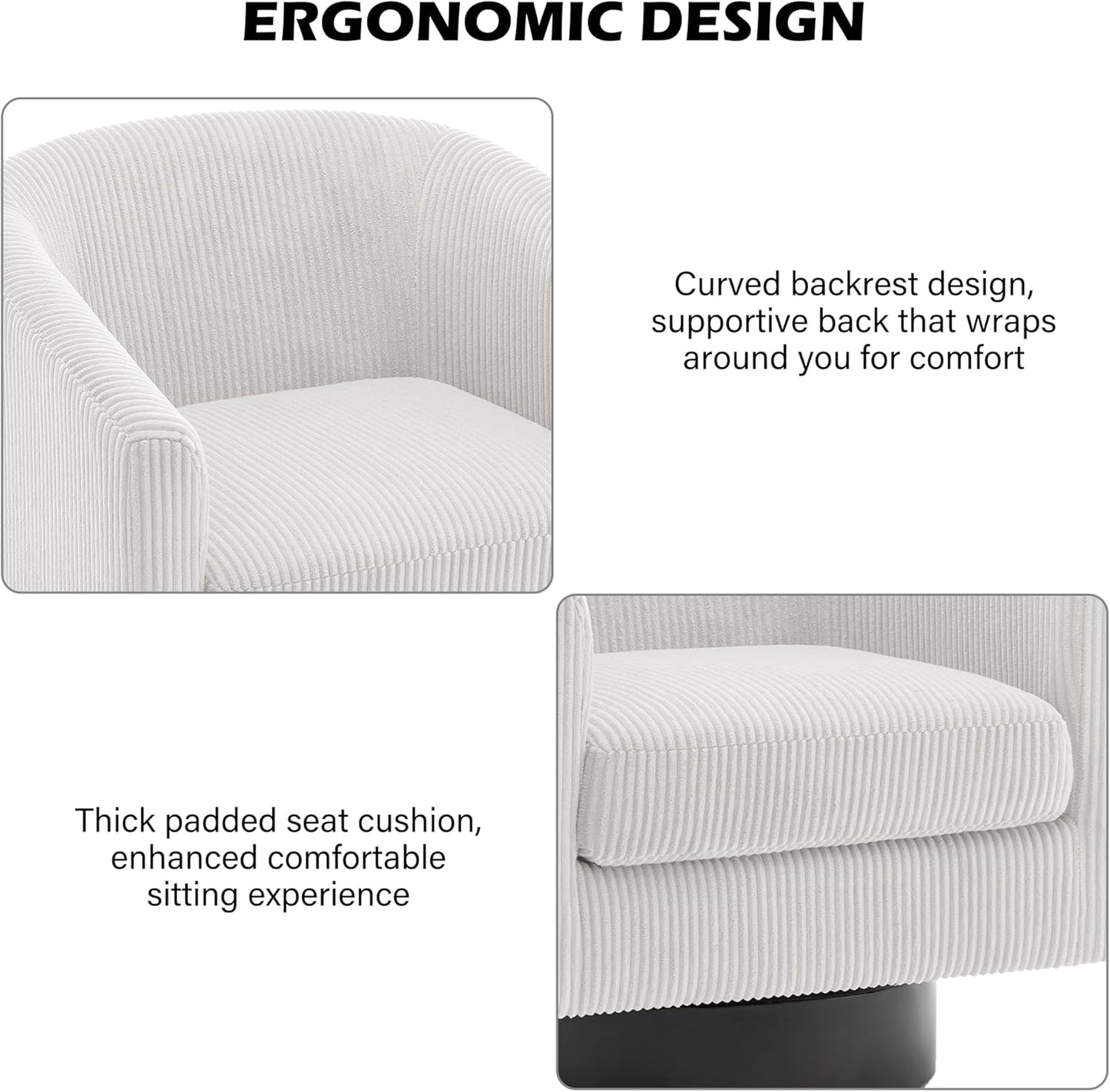 Swivel Barrel Accent Chair, Modern Round Corduroy Fabric Arm Chair for Living Room, Bedroom, Comfy Club Reading Chairs for Adults (Corduroy Beige, Set of 2)