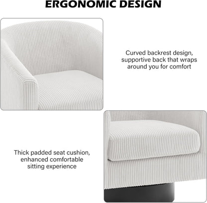 Swivel Barrel Accent Chair, Modern Round Corduroy Fabric Arm Chair for Living Room, Bedroom, Comfy Club Reading Chairs for Adults (Corduroy Beige, Set of 2)
