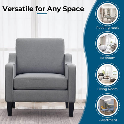 VINGLI Mid Century Modern Accent Chair, Light Grey Fabric Accent Chairs for Living Room Upholstered Armchair with Scooped Arms for Bedroom, Apartment, Studio, Office, Waiting Room