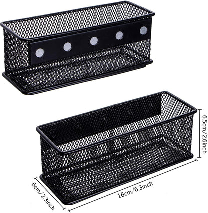 dedoot Magnetic Pencil Holder, Black Mesh Pen Organizer Strong Magnetic Storage Basket Organizes Pens, Pencils, Markers for Whiteboard, Locker, Fridge, Cubicle Desk, Offices 6.3x2.3x2.6inch,2 Pack