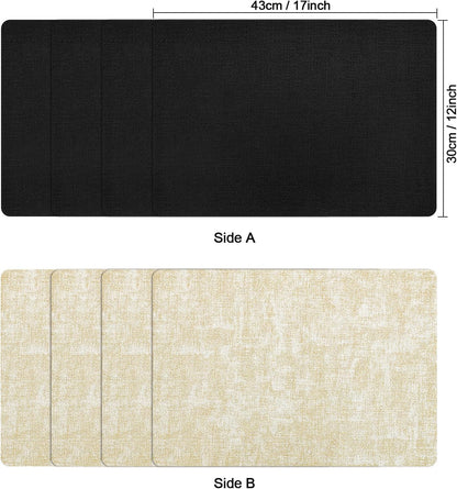 Myir JUN Dual Sided Faux Leather Placemats Set of 6 Indoor/Outdoor Square Non-Slip Washable Table Mats (Cream-White Black, Set of 6)