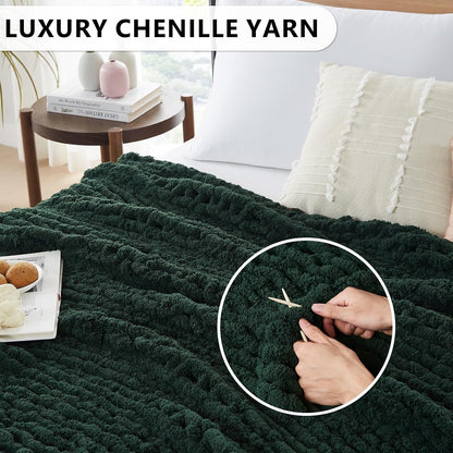 L'AGRATY Chunky Knit Blanket Throw - Soft Chunky Throw Blanket 60x80: 100% Hand Kintted Chenile Crochet Throw Blanket for Couch - Large Cable Knit Chunky Blanket for Home Decor(Olive Green)