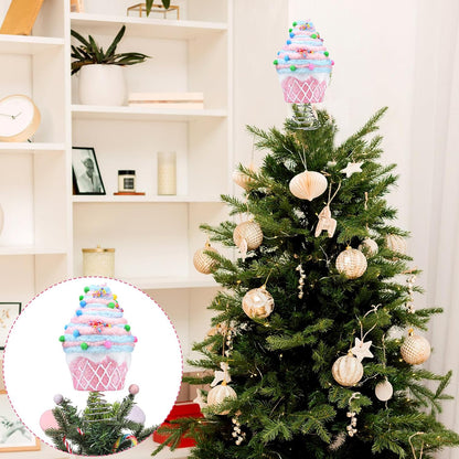 Retisee 7.9 Inch Pastel Dessert Christmas Tree Topper Pink Cupcake Tree Topper Candy Donut Christmas Tree Decoration Pastel Christmas Ornaments for Christmas New Year Birthday Party Decor
