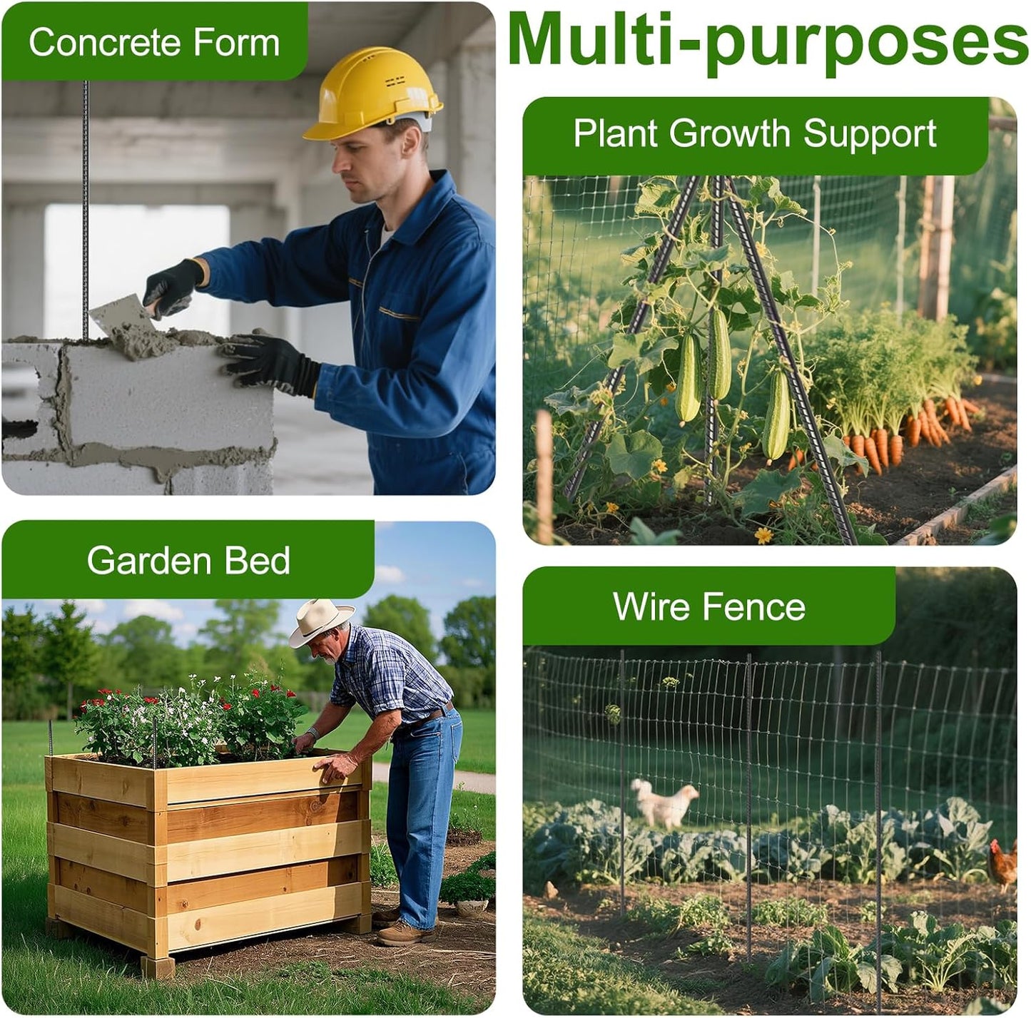 AAGUT 40" Rebar Stakes 20 pcs, Heavy Duty 1/2" Landscpe Timber Spikes Concrete Forming Stakes Straight Metal Garden Plant Stakes Anti Rust Black Coating