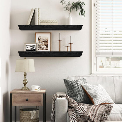 24"x6.8"x1.6" Slanted Floating Wall Shelves 2-Pack - Rustic Black Finish, Heavy-Duty Solid Wood Design with Hidden Brackets - Perfect for Living Room, Kitchen, Bathroom, or Office