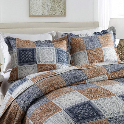 NEWLAKE Quilt Bedspread Sets-Color Block Pattern Reversible Coverlet Set,King Size