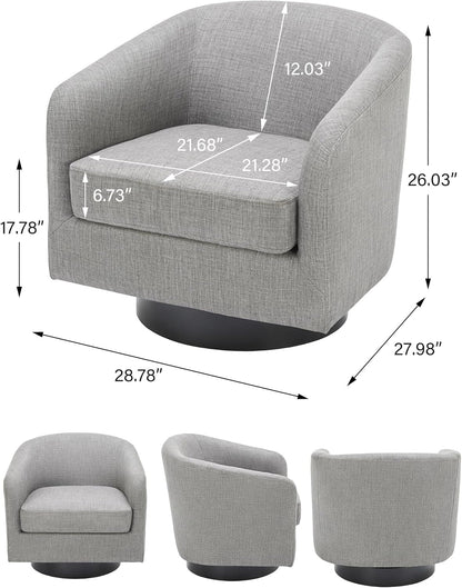 Swivel Barrel Accent Chair, Modern Round Linen Arm Chair for Living Room, Bedroom, Comfy Club Reading Chairs for Adults（Linen Fabric, Light Grey, Set of 1