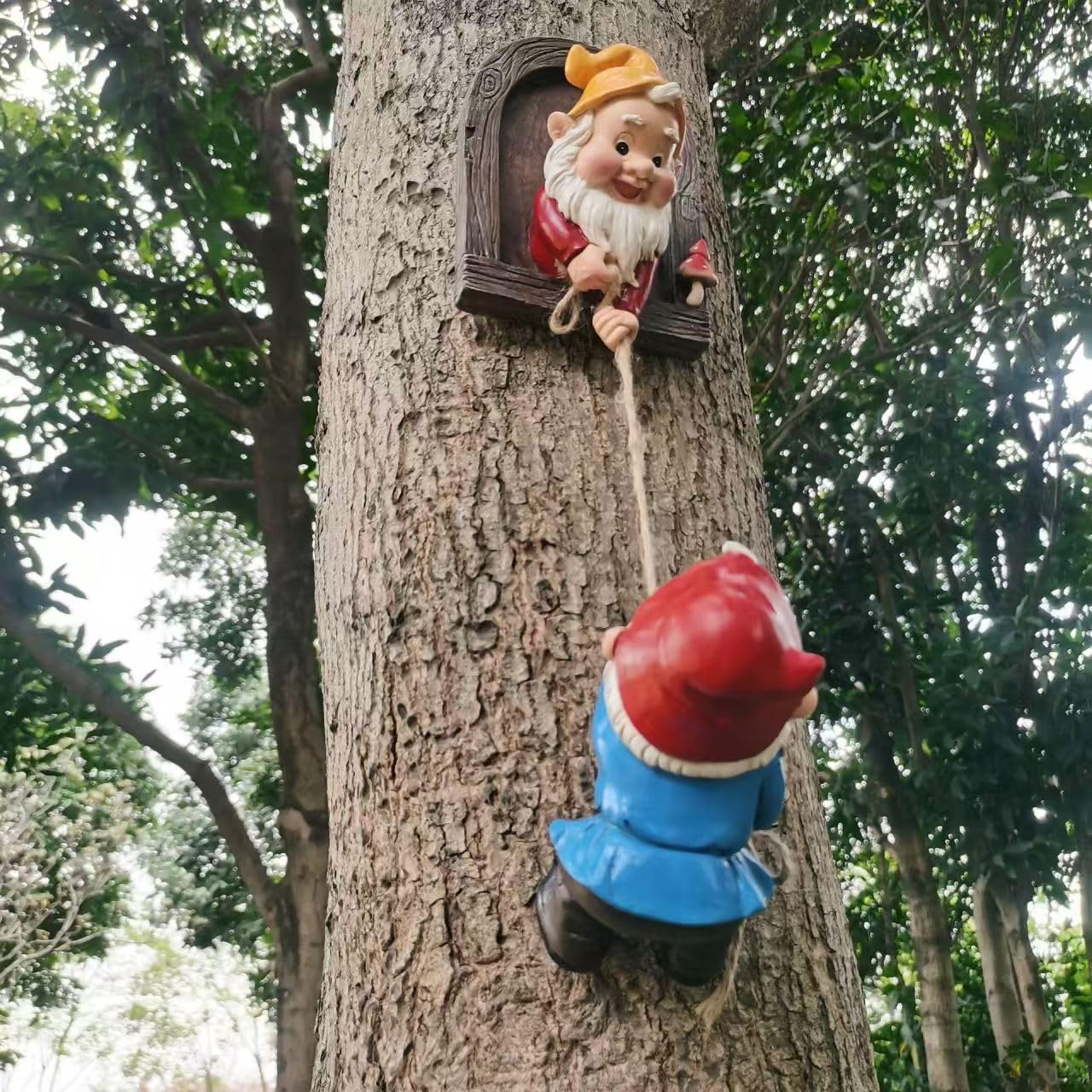 Climbing Gnomes Tree Faces Decor Outdoor for Yard, Adorable Gnome Elf Out Hugger Fairy Door Statue for Tree, Funny Garden Gnome Peeker Sculpture Yard Patio Art