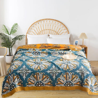 Boho Throw Blanket for Bed - 100% Pure Cotton Ultra Soft Rustic Quilt - Farmhouse Decor Bed Blankets, All Season Rustic Throw for Sofa Couch Chair(60"×80", Boho Floral)