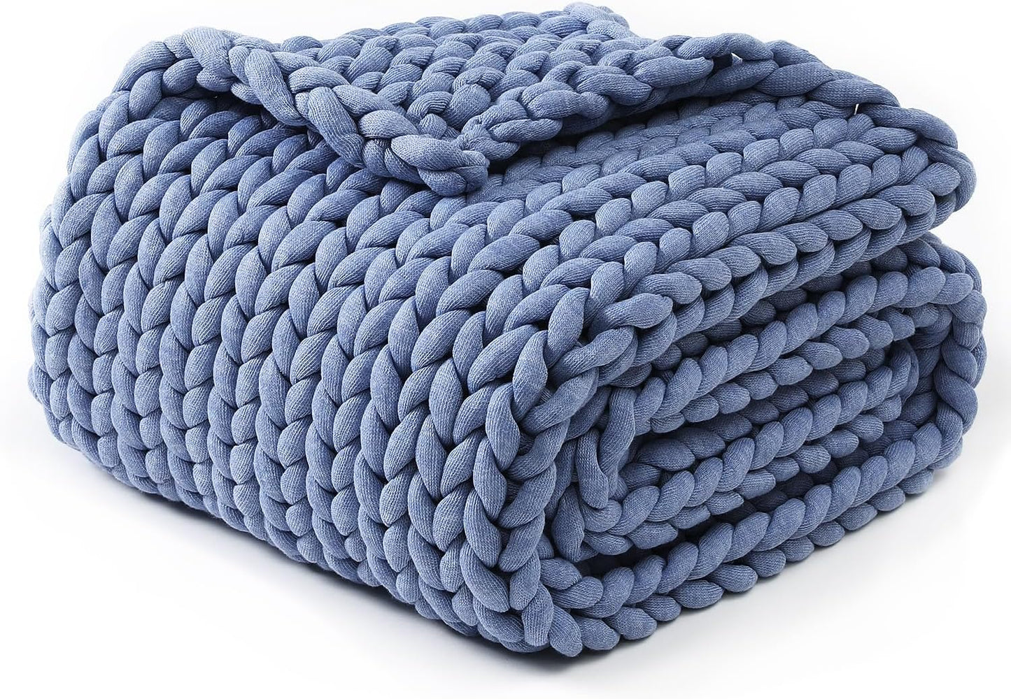 YnM Chunky Throw Blanket, Medium-Weight, Hand Knitted, Skin Friendly, Ventilated and Breathable, Machine Washable, Home Décor Piece for Couch, Sofa and Bed (Cerulean Blue, 40x50 Inch)