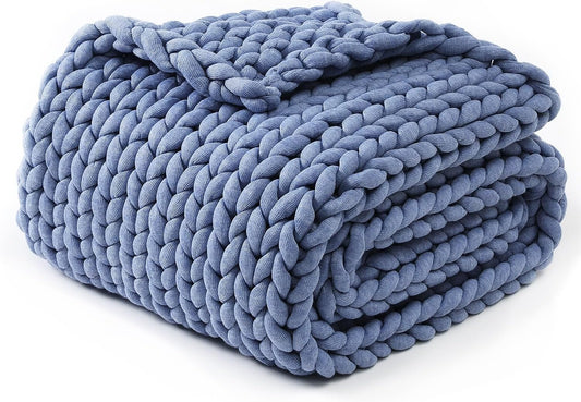 YnM Chunky Throw Blanket, Medium-Weight, Hand Knitted, Skin Friendly, Ventilated and Breathable, Machine Washable, Home Décor Piece for Couch, Sofa and Bed (Cerulean Blue, 60x80 Inch)