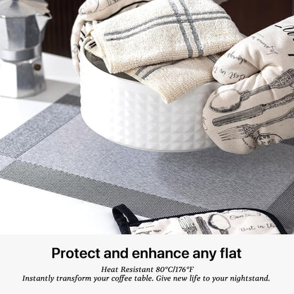 LEXMORE Placemats Set of 6 Vinyl/Plastic Woven Place Mats for Kitchen Table Indoor/Outdoor Washable Placemat Wipeable Dining Table Mats(Silver Cube)