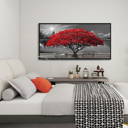Framed Black and White Red Tree Wall Art Canvas Print Picture Large Red Tree Landscape Modern Artwork for Living Room Bedroom Office Home Wall Decor With 24X48inch