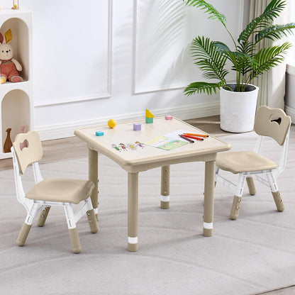 Kids Table and 2 Chairs Set, Height Adjustable (17.7"-26.1") Toddler Table and Chair Set, Multi-Activity Table with Graffiti Desktop, Children’s Table and Chairs for Classroom, Home & Daycare