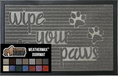 GORILLA GRIP 100% Waterproof All-Season WeatherMax Doormat, 47x35, US Designed Natural Rubber, Stain and Fade Resistant, Low Profile Indoor Outdoor Door Mats, Easy Clean Patio Mat, Stone Paws