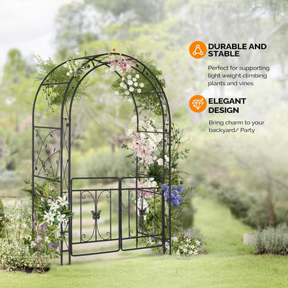 VINGLI Garden Arbor Arch, Wedding Arch Archway for Ceremony Party, Trellis for Plant Climbing, Christmas Decorations Pergola for Backyard, Lawn, Patio, Yard (Arbor with Gate)