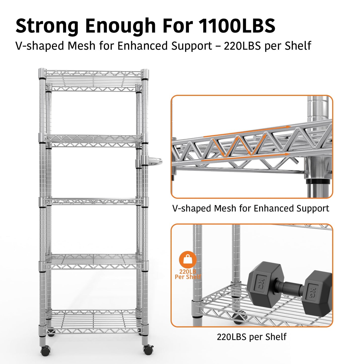 PeacefulHues 5-Tier Storage Shelves with Wheels and Adjustable Shelf, 1100 LBS Loading Capacity
