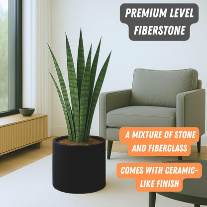 Fox & Fern 14.6 Inch Extra Large Planter — Premium Lightweight Fiberstone Matte Black Plant Pot with Drainage Plug; Big Planter for Indoor & Outdoor Use; Weather Resistant & UV Resistant