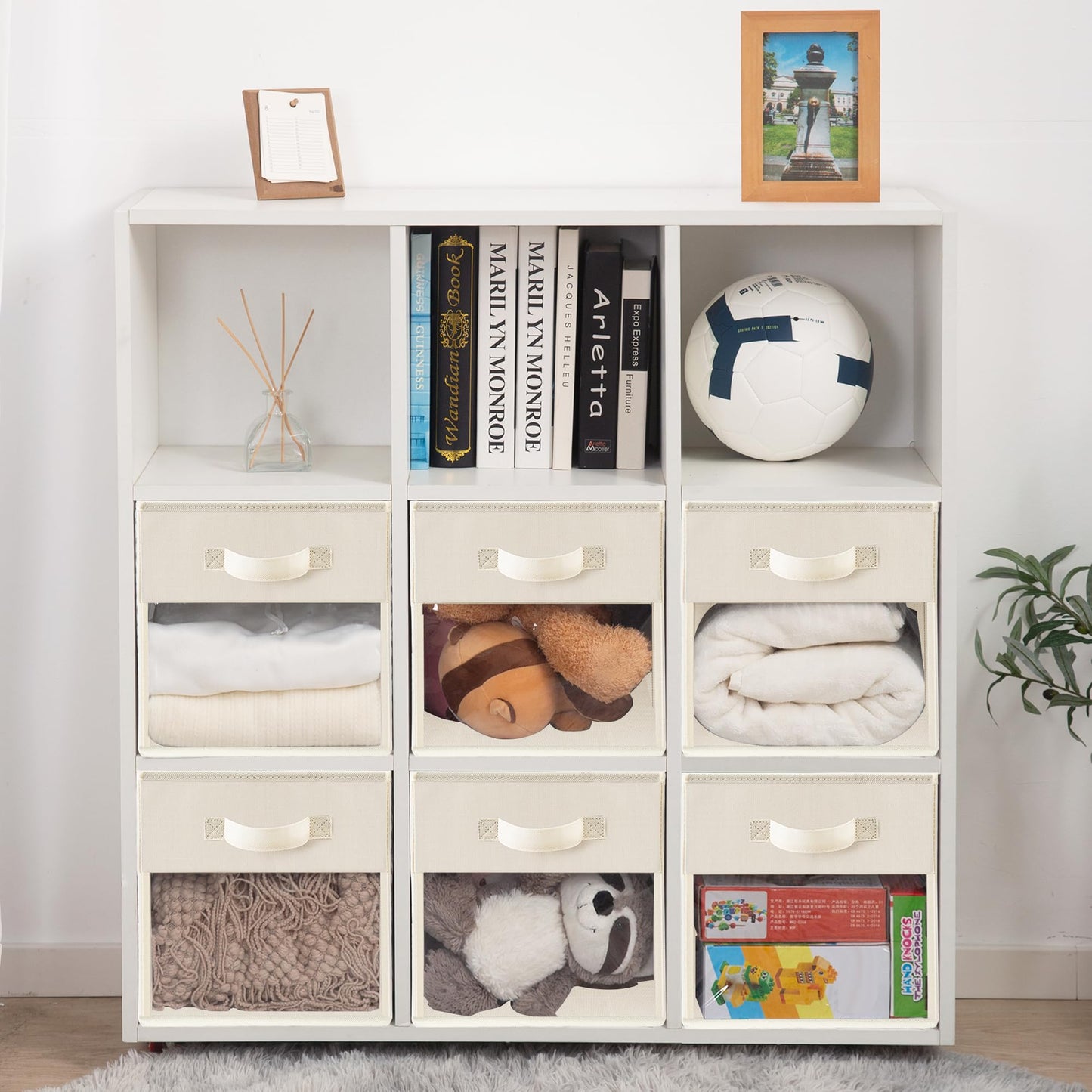 STORAGEIDEAS Storage Bins with Clear Window, 13x13 Storage Cubes, Collapsible Cube Storage Box