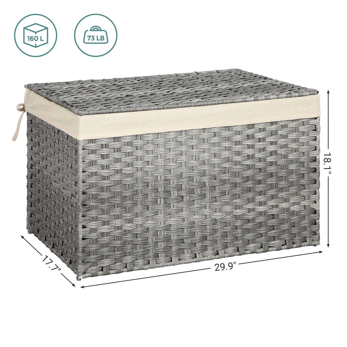 SONGMICS Storage Basket with Lid, Woven Blanket Storage Bin with Handles, Foldable, Removable